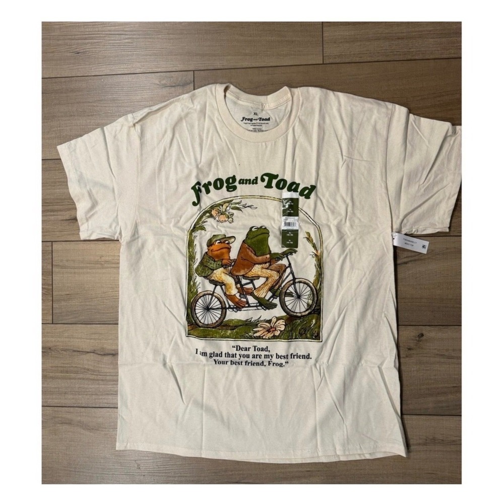 Frog and Toad Are Friends Graphic T-Shirt Mens S Beige 100 Cotton Vintage retro